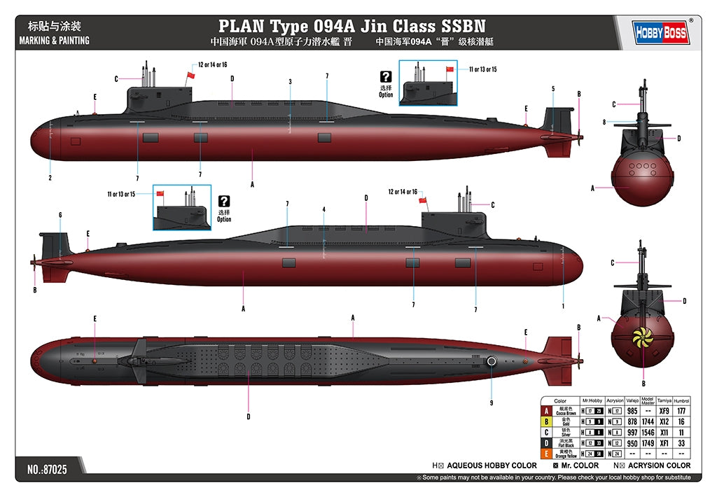 Hobby Boss 87025 PLAN Type 094A Jin Class SSBN 1/700 – Bild 3