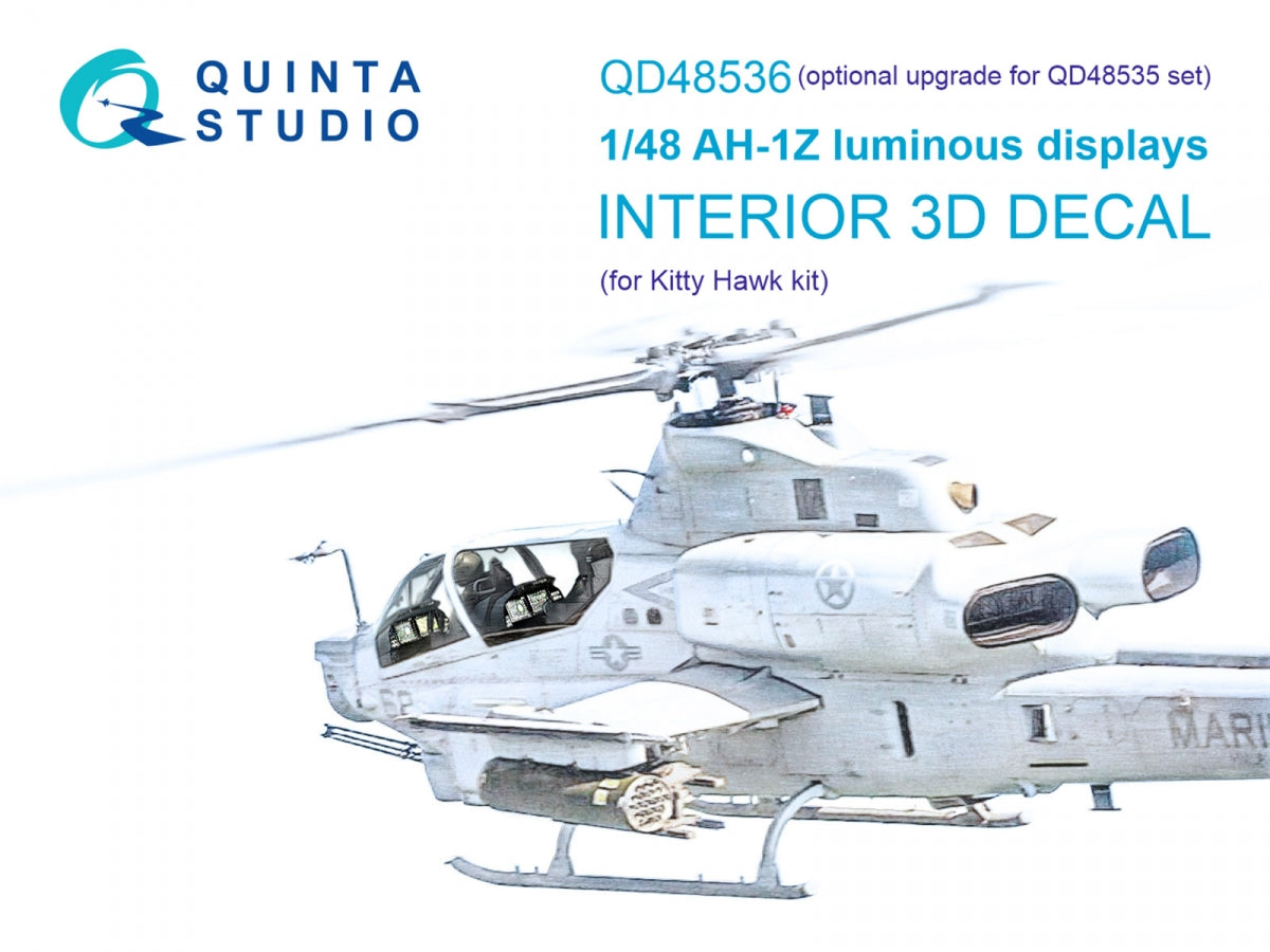 Quinta Studio QD48536 AH-1Z Zulu Cobra/Viper luminous displays 3D-Printed & coloured Interior on decal paper (KittyHawk) 1/48