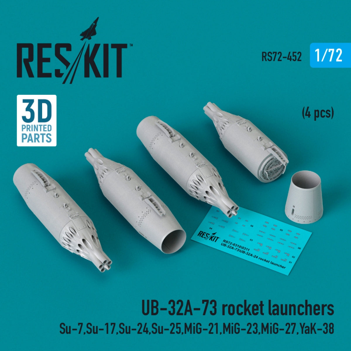 RESKIT RS72-0452 UB-32A-73 rocket launchers (4 pcs) (3D Printed) 1/72