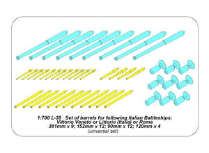 Aber 700 L-35 Set of barrels for Italian Battleship: RN Roma or Littorio or Vittorio Veneto 381mm x 9, 152mm x 12, 90mm x 12 1/700 – image 12