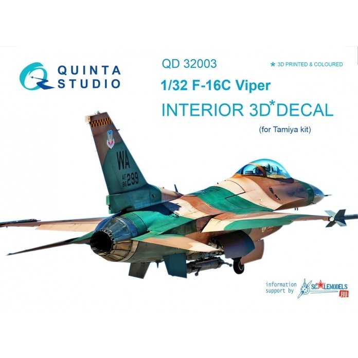 Quinta Studio QD32003 F-16C 3D-Printed &amp; colored Interior on decal paper (for Tamiya kit) 1/32