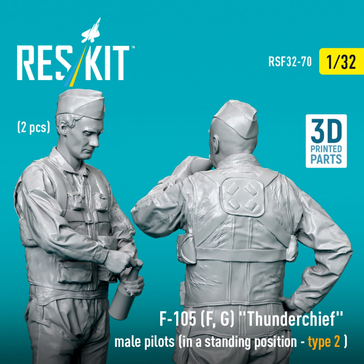RESKIT RSF32-0069 F-105 (F, G) &amp;quot;Thunderchief&amp;quot; male pilots (in a standing position - type 1) (2 pcs) (3D Printed) 1/32 – Bild 3