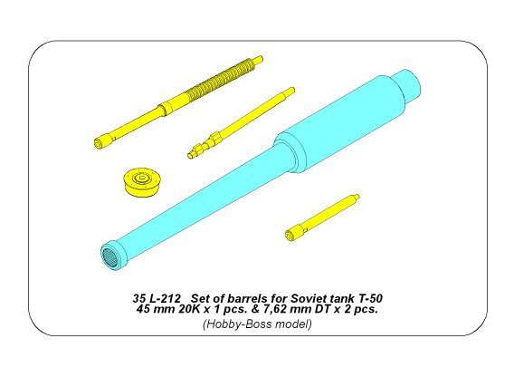 Aber 35L-212 Set of barrels for Soviet tank T-50 45 mm 20K x 1 pcs.; 7,62 mm DT x 2 pcs. 1/35 – imagen 8