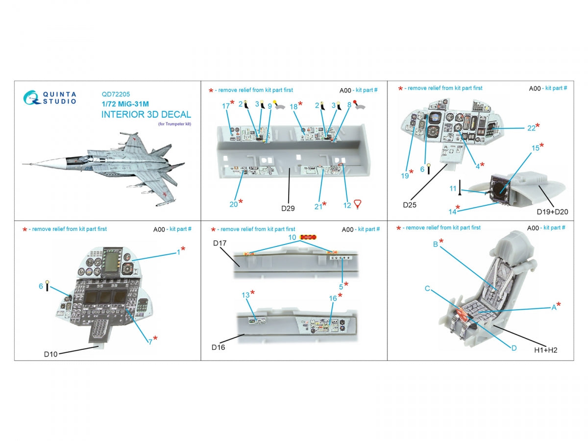 Quinta Studio QD72205 MiG-31M 3D-Printed &amp;amp; colored Interior on decal paper (Trumpeter) 1/72 – image 10