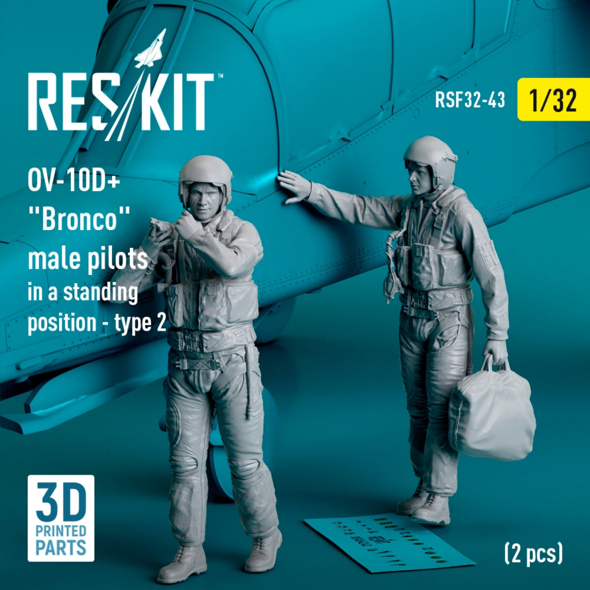 RESKIT RSF32-0043 OV-10D+ "Bronco" male pilots (in a standing position - type 2) (2 pcs) (3D Printed) 1/32