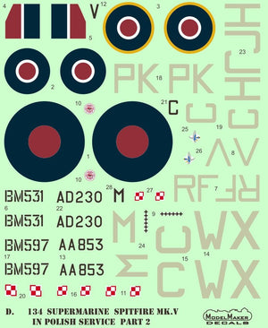 ModelMaker Decals D48134 Supermarine Spitfire Mk V in Polish service part II 1/48