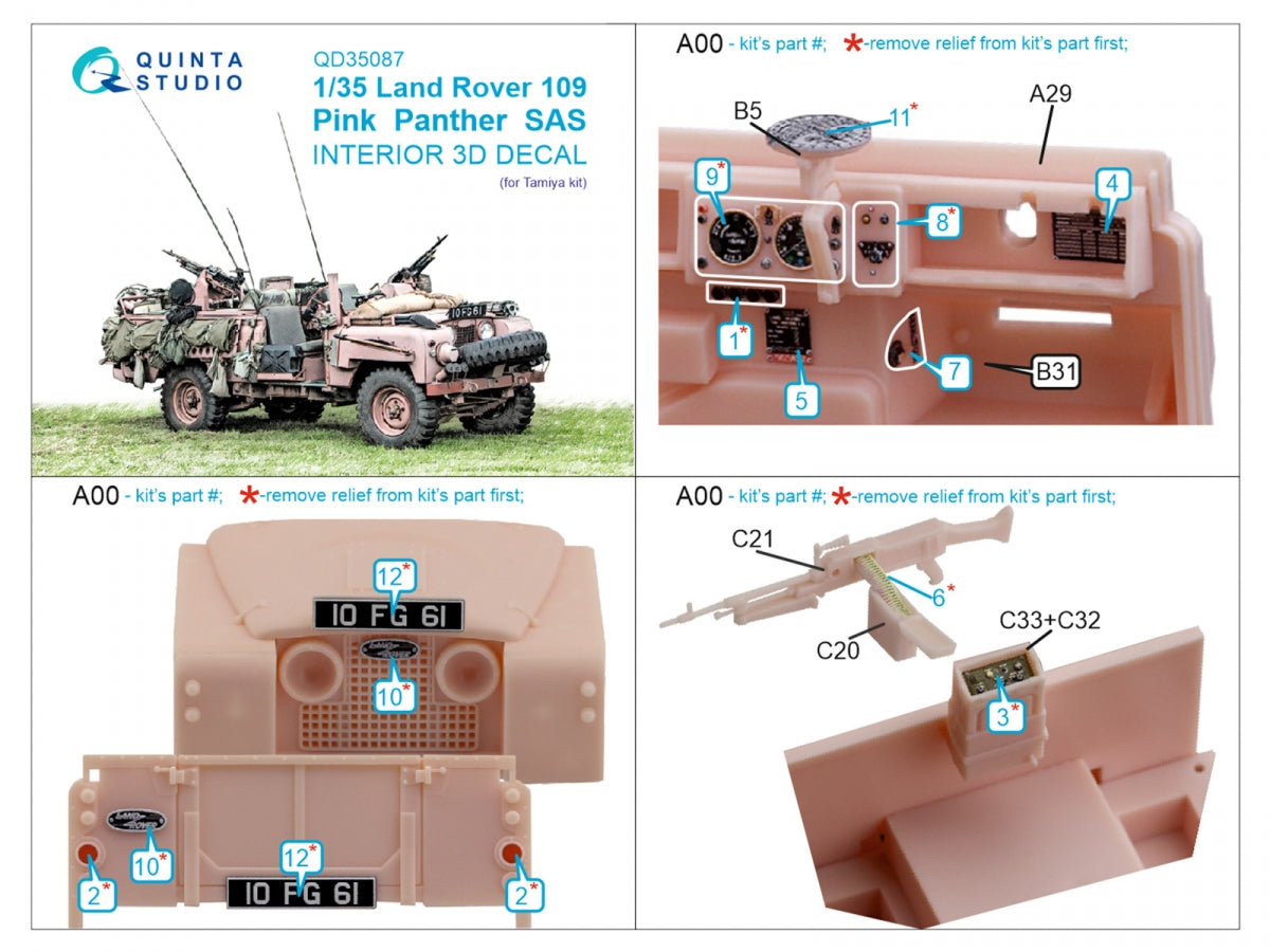 Quinta Studio QD35087 Land Rover 109 Pink Panther SAS 3D-Printed &amp;amp; coloured Interior on decal paper (Tamiya) 1/35 – Bild 2