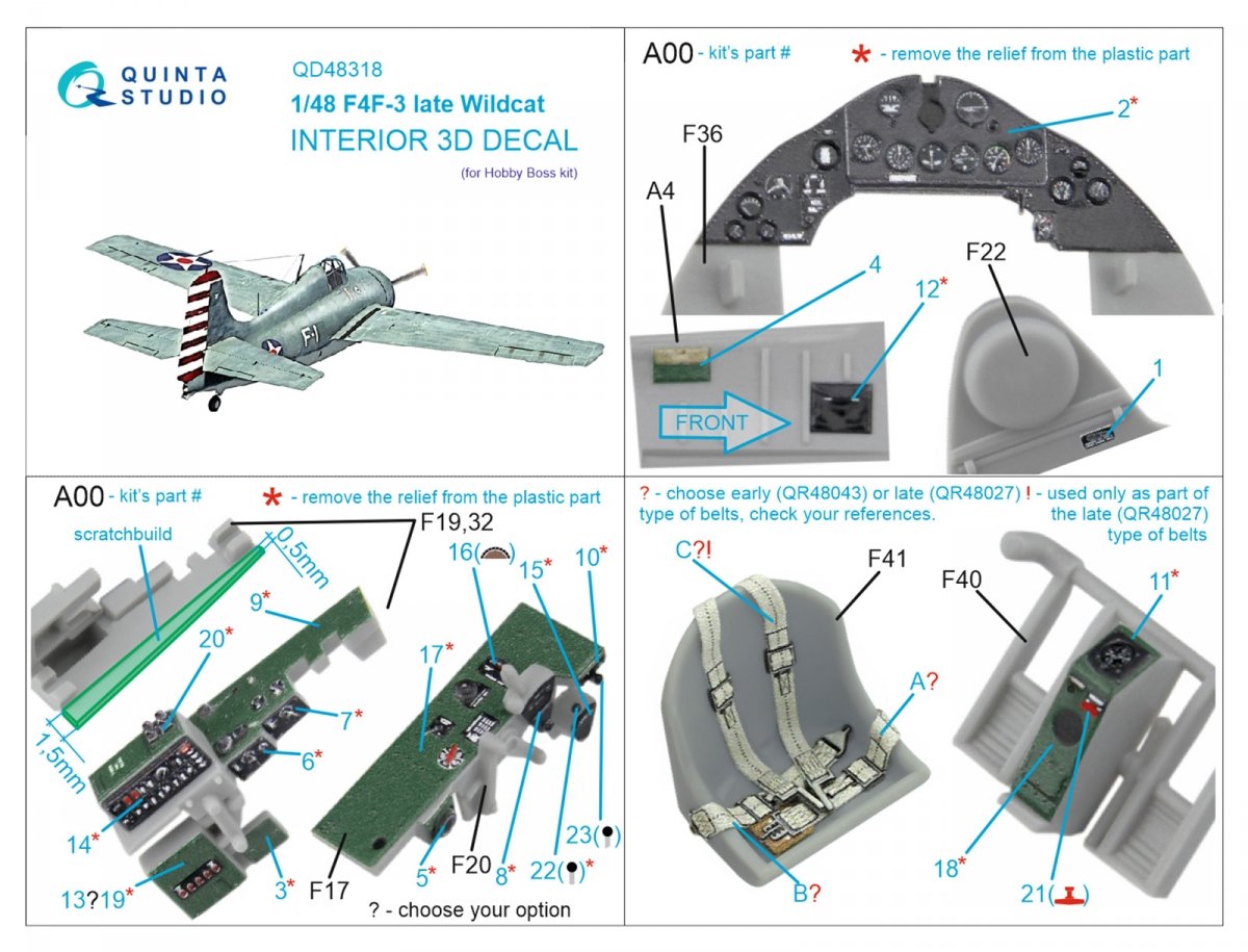 Intérieur imprimé en 3D et coloré sur papier décalcomanie Quinta Studio QD48318 F4F-3 (Hobby Boss) à l&amp;#39;échelle 1/48 – image 7