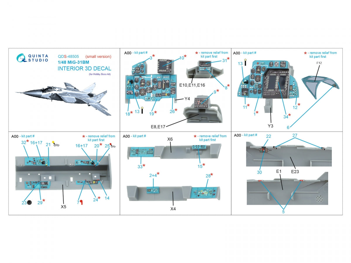 Quinta Studio QDS-48505 MiG-31BM 3D-Printed &amp;amp; coloured Interior on decal paper (Hobby Boss) (Small version) 1/48 – imagen 2