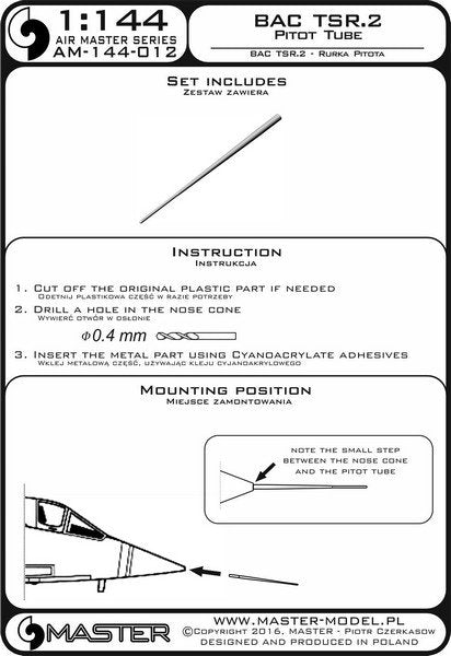 Master AM-144-012 BAC TSR.2 - Pilot Tube 1/144 – Bild 4