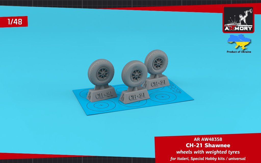 Armory Models AW48358 CH-21 Shawnee/Flying Banana wheels w/ weighted tyres 1/48