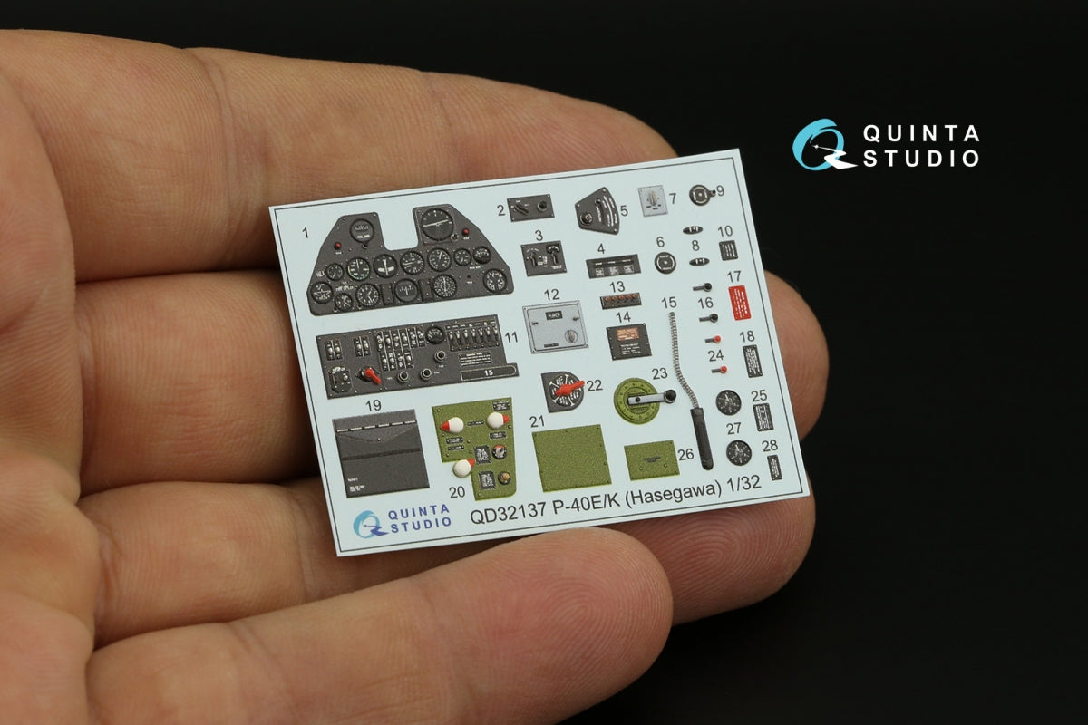 Quinta Studio QD32137 P-40E/K 3D-Printed &amp;amp; coloured Interior on decal paper (Hasegawa) 1/32 – immagine 6