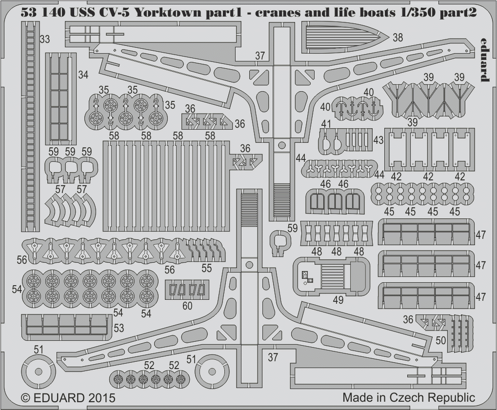 Eduard 53140 USS CV-5 Yorktown part 1 cranes &amp; life boats MERIT 1/350
