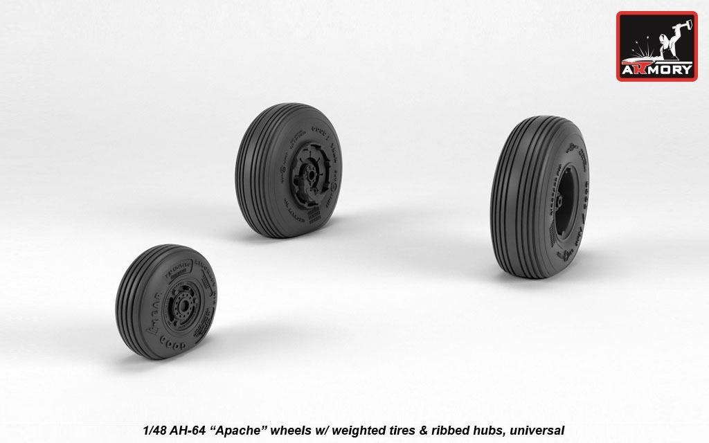 Armory Models AW48331 AH-64 Apache wheels w/ weighted tires, ribbed hubs 1/48 – immagine 2