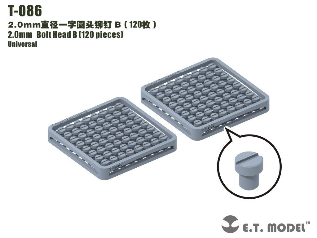 ET Model T-086 2.0mm Bolt Head B (120 pieces) (rivets)