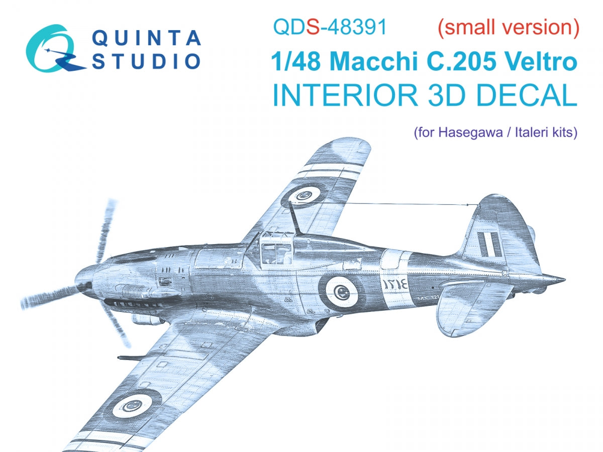 Intérieur imprimé en 3D et coloré sur papier décalcomanie Quinta Studio QDS-48391 Macchi C.205 Veltro (Hasegawa/Italeri) (Petite version) 1/48