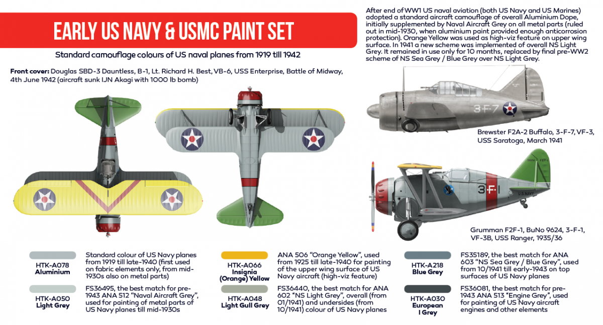 Hataka Hobby HTK-AS53 Early US Navy &amp;amp; USMC paint set (6x17ml) – zdjęcie 2