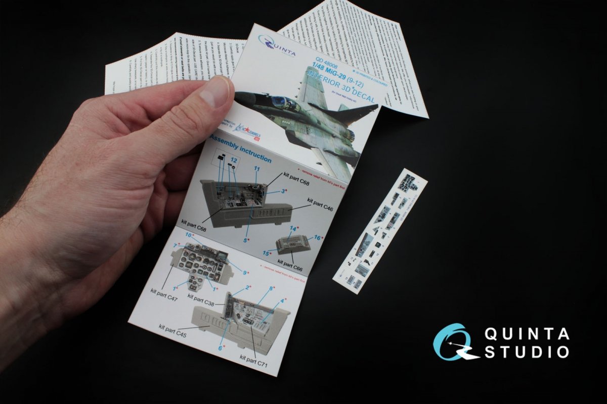 Intérieur imprimé en 3D et coloré sur papier décalcomanie Quinta Studio QD48008 MiG-29 (9-12) (pour maquettes GWH) 1/48 – image 9