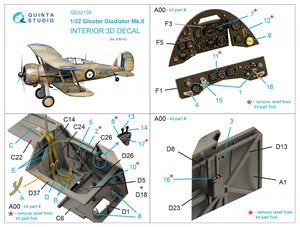 Quinta Studio QD32135 Gloster Gladiator Mk II 3D-Printed &amp;amp; coloured Interior on decal paper (ICM) 1/32 – immagine 7