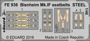 Eduard FE936 Blenheim Mk. IF seatbelts STEEL AIRFIX 1/48