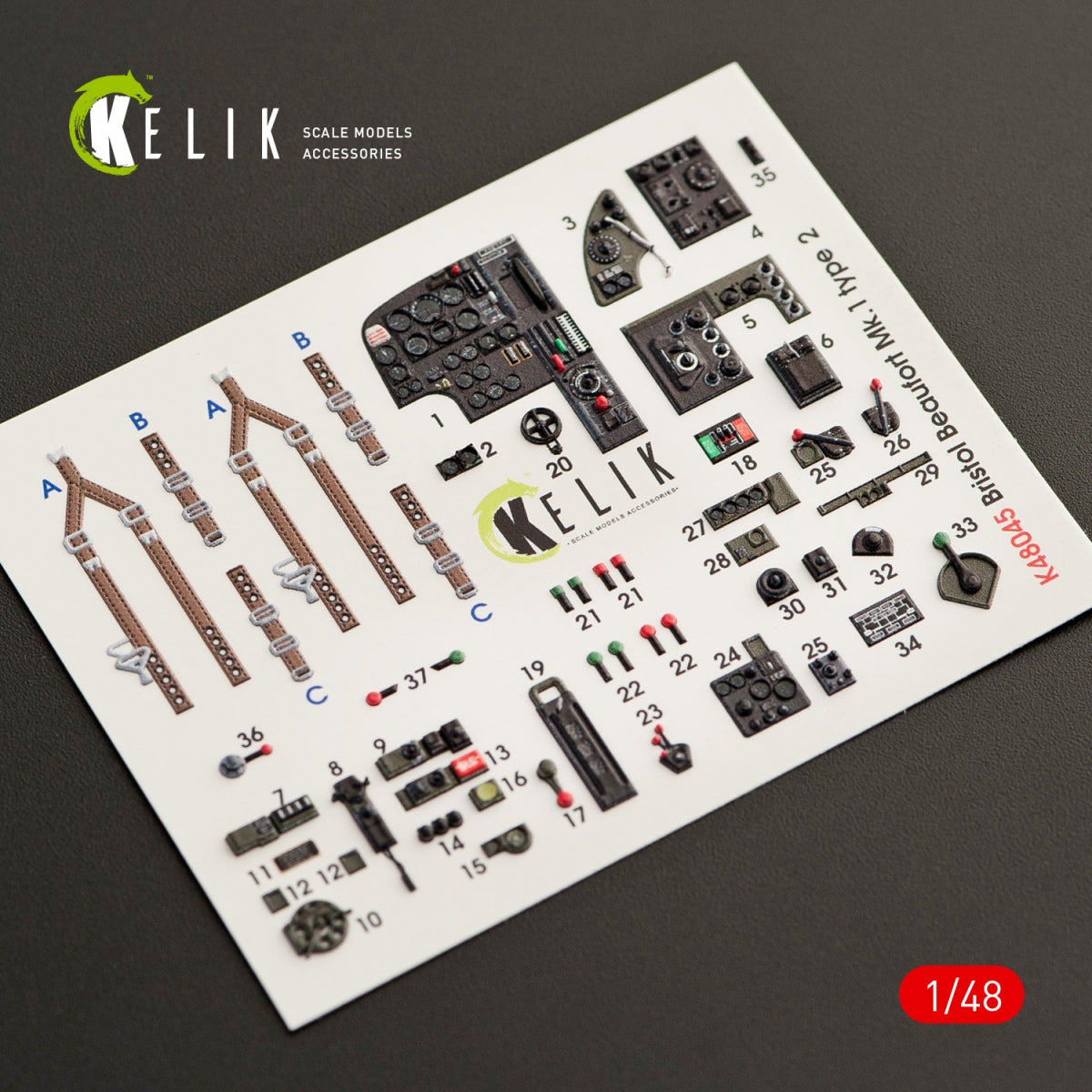 KELIK K48045 BRISTOL BEAUFORT MK.1 TYPE 2 INTERIOR 3D DECALS FOR ICM KIT 1/48