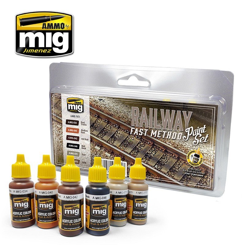 AMMO of Mig Jimenez 7471 Railway Fast Method Paint Set 6x17ml