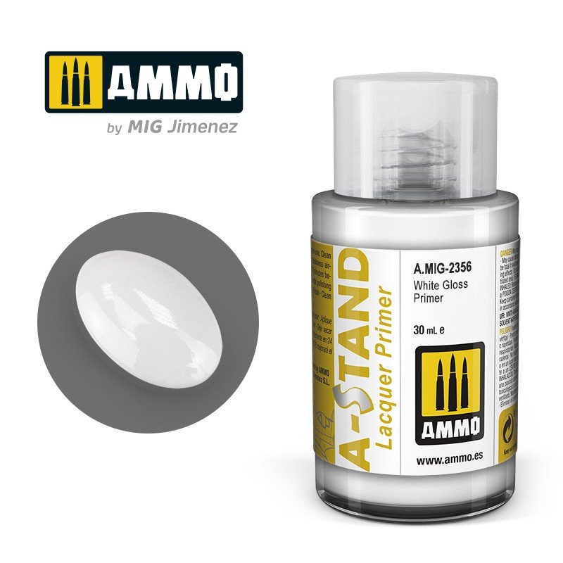 Apprêt brillant blanc Ammo of Mig 2356 A-STAND 30 ml