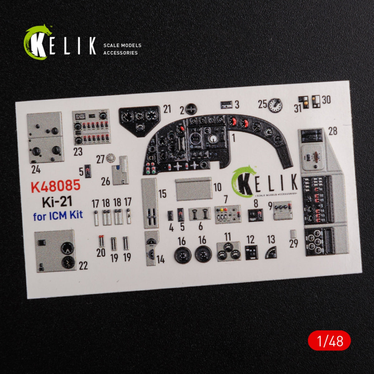 KELIK K48085 KI-21 interior 3D decals for ICM kit 1/48 – image 3