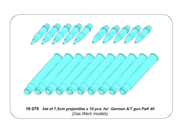 Aber 16079 Set of 7,5cm projectiles x 10 pcs. for German A/T gun PaK 40 1/16 – immagine 5