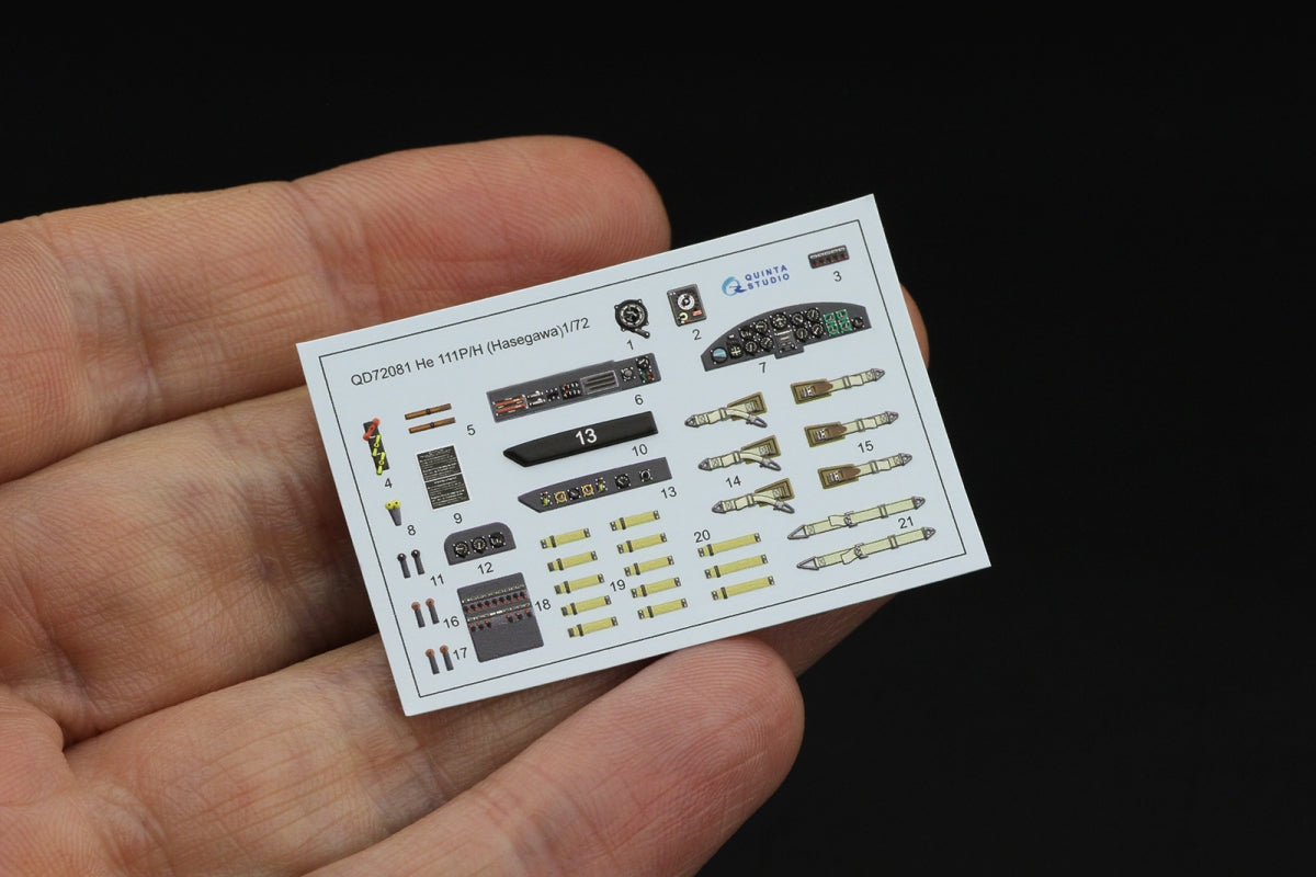 Quinta Studio QD72081 He 111 P/H 3D-Printed &amp;amp; coloured Interior on decal paper (Hasegawa) 1/72 – immagine 2