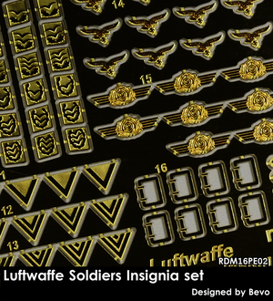 RADO Miniatures RDM16PE02 Set d&amp;#39;insignes de soldats de la Luftwaffe - Set photogravé 1/16