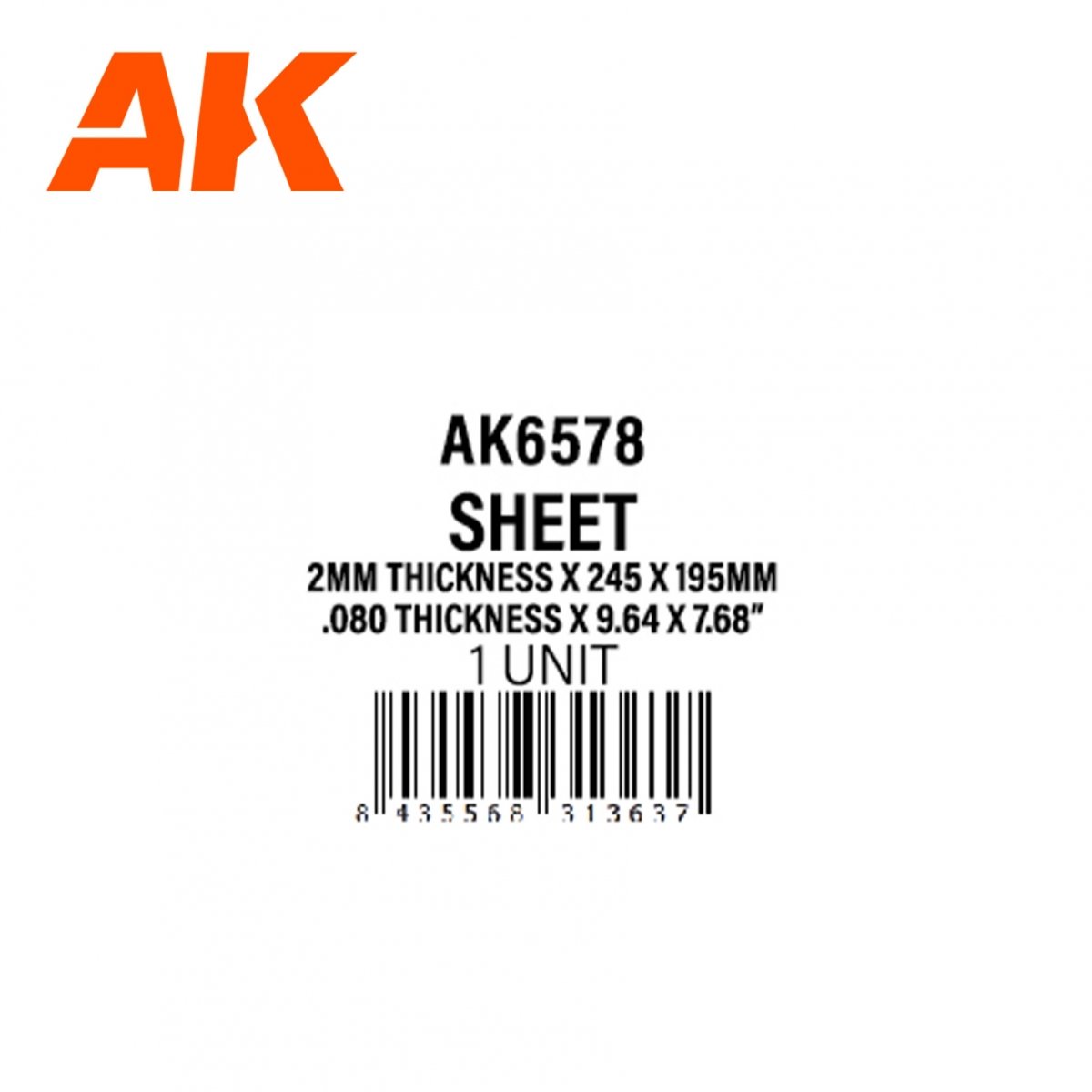 AK Interactive AK6578 2MM THICKNESS X 245 X 195MM – STYRENE SHEET – (1 UNITS) – immagine 2