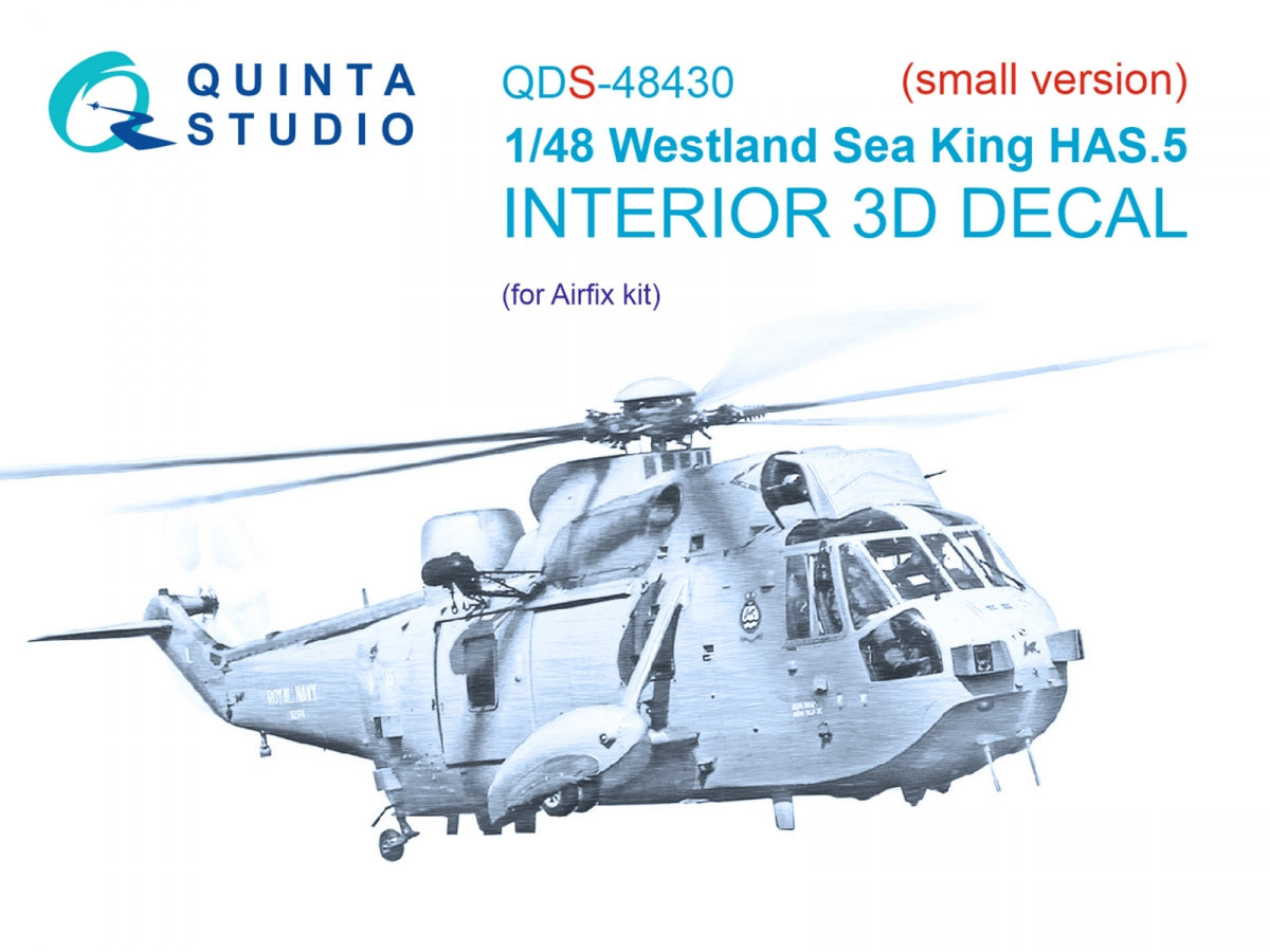 Quinta Studio QDS-48430 Westland Sea King HAS.5 3D-Printed &amp;amp; coloured Interior on decal paper (Airfix) (Small version) 1/48