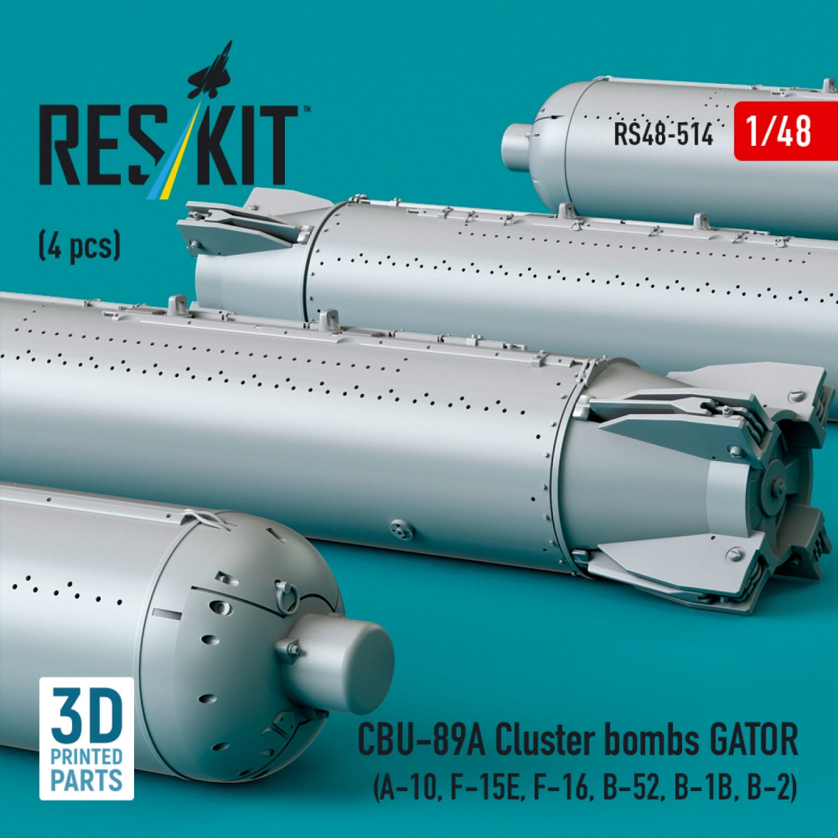 RESKIT RS48-0514 CBU-89A cluster bombs GATOR (4 pcs) (3D Printed) 1/48 – immagine 2