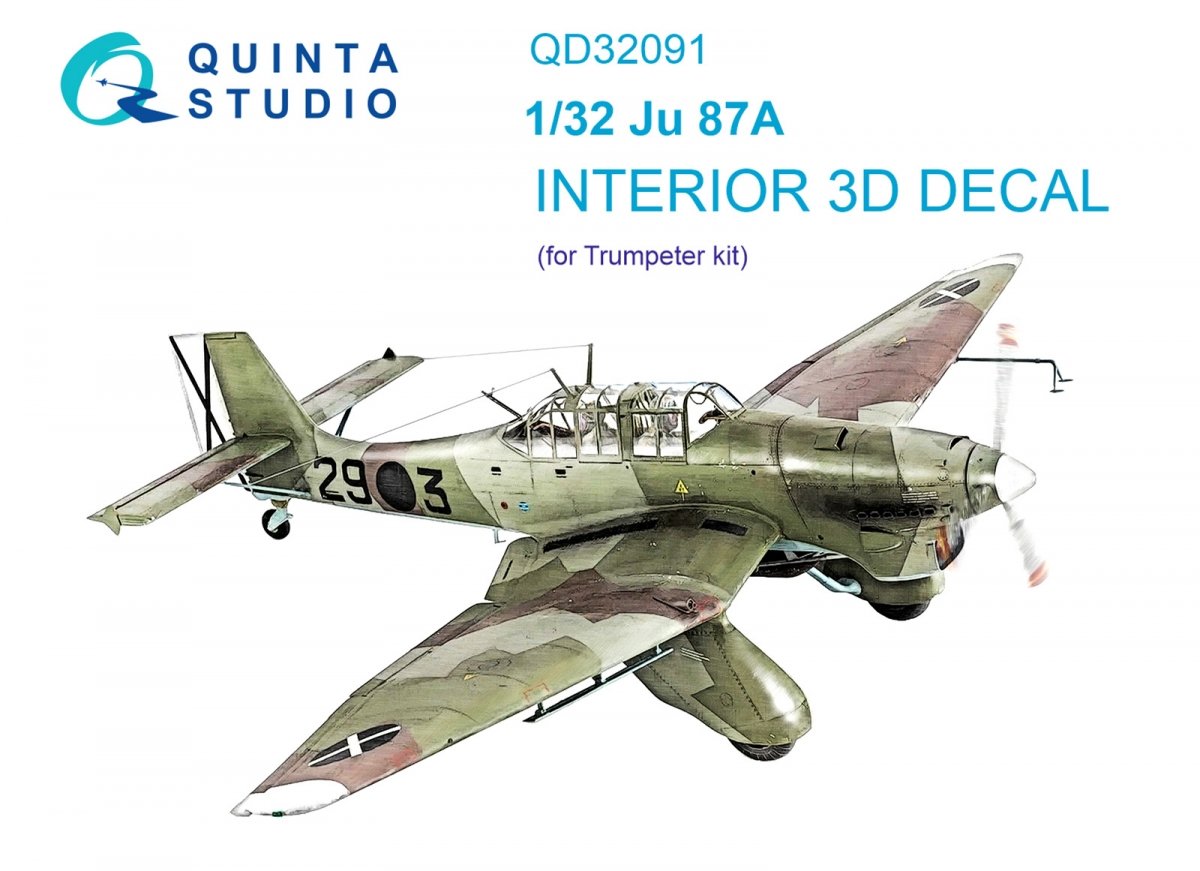 Quinta Studio QD32091 Ju 87A 3D-Printed &amp;amp; coloured Interior on decal paper (Trumpeter) 1/32