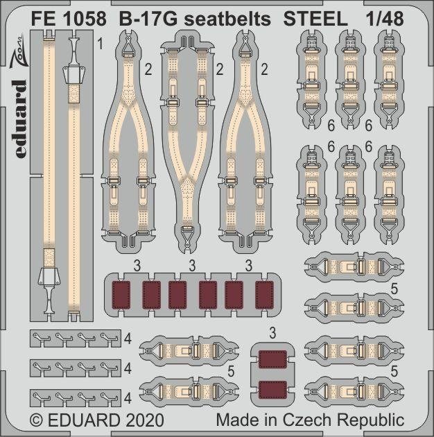 Ceintures de sécurité Eduard FE1058 B-17G en acier, échelle 1/48 HKM