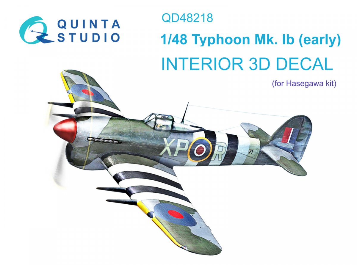 Quinta Studio QD48218 Hawker Typhoon Mk.1b early 3D-Printed &amp;amp; coloured Interior on decal paper ( Hasegawa ) 1/48