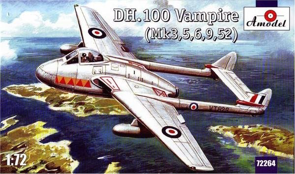 Maquette A-Model 72264 de Havilland 100 Vampire (MK.3,5,6,9,52) 1/72