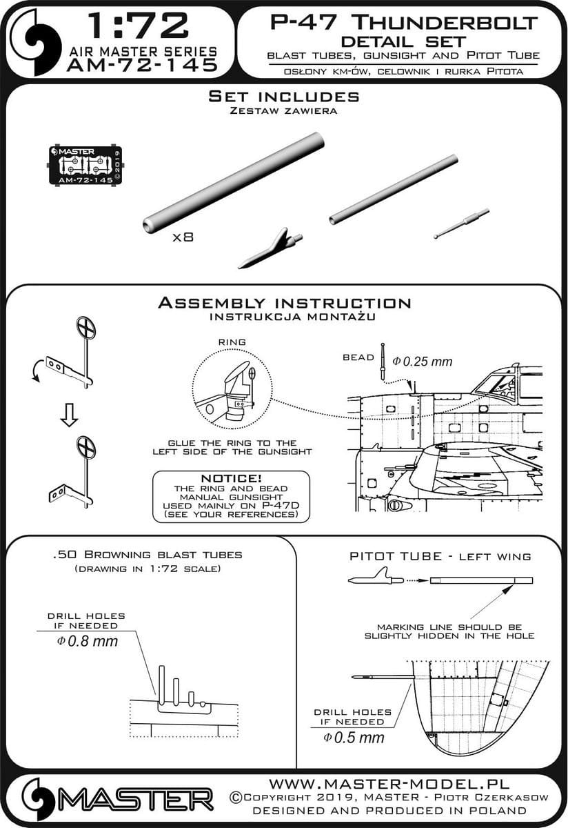 Master AM-72-145 P-47 Thunderbolt - zestaw detali - uzbrojenie, rurka Pitota, celownik 1/72 – Bild 3