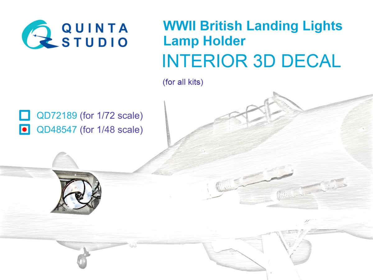 Quinta Studio QD48547 Lamp holder for WWII British landing lights 3D-Printed &amp;amp; colored Interior on decal paper (All kits) 1/48