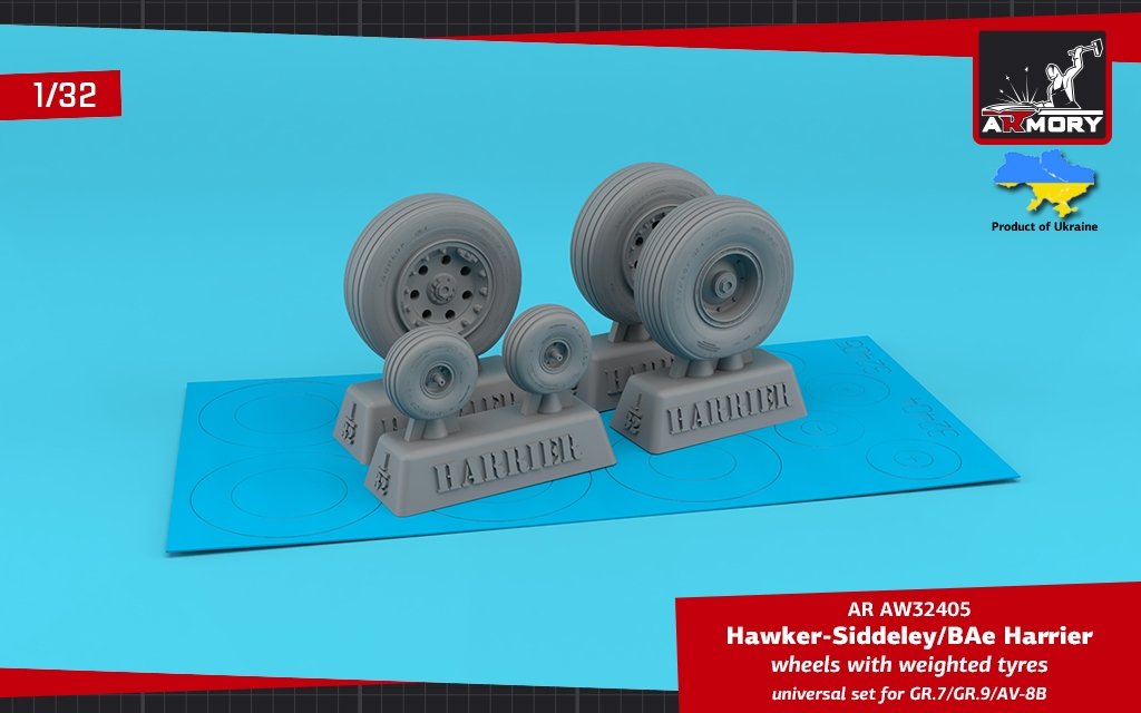 Armory Models AW32405 H.S. Harrier GR.7/GR.9/AV-8B wheels w/ weighted tyres 1/32