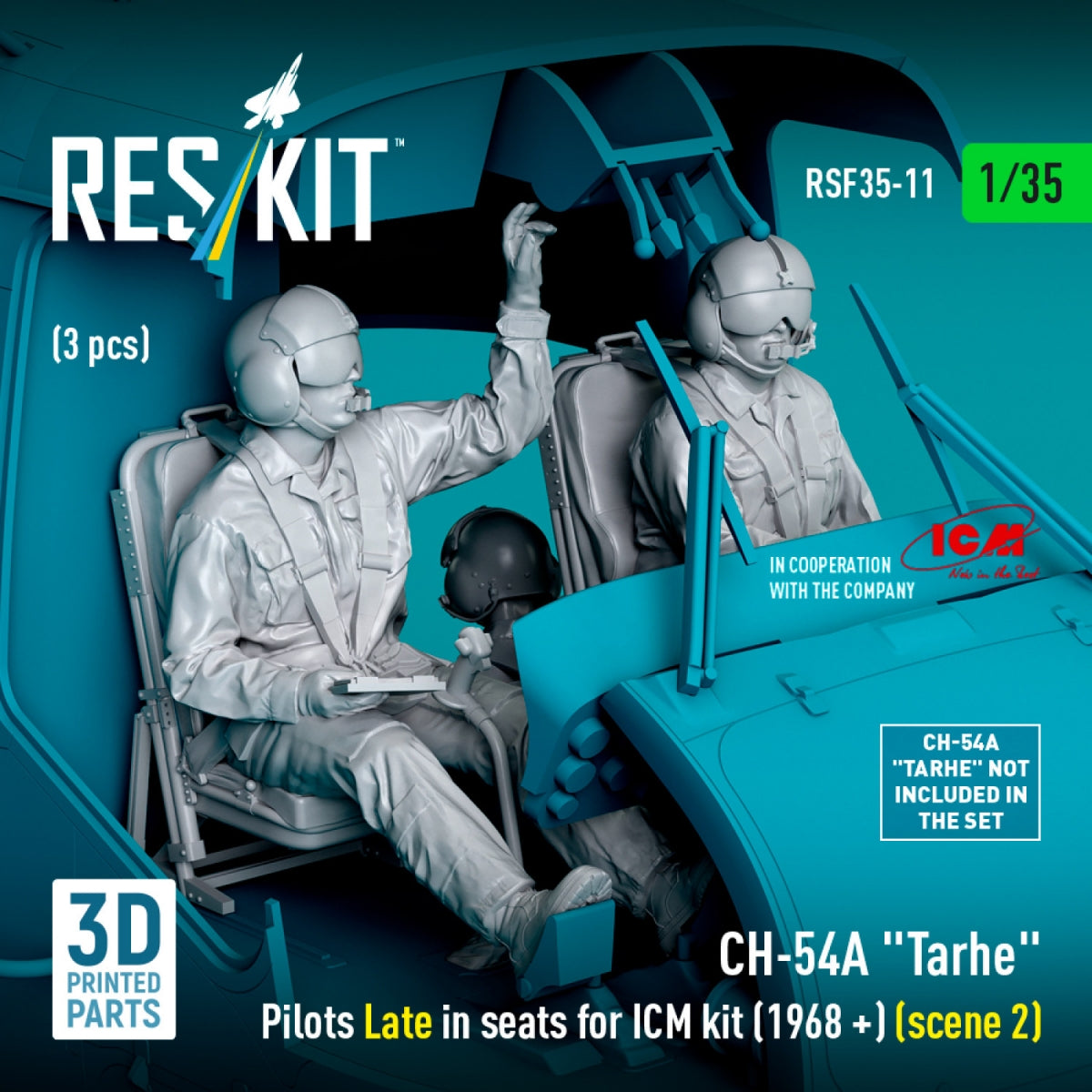 RESKIT RSF35-0011 CH-54A &amp;quot;Tarhe&amp;quot; Pilots Late in seats for ICM kit (1968 +) (scene 2) (3 pcs) (3D Printed) 1/35 – image 2