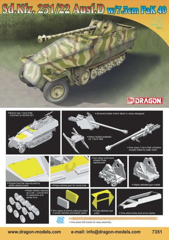 Dragon 7351 SdKfz.251/22 Ausf.D w.7,5cm Pak, 1/72 1/72 – immagine 2