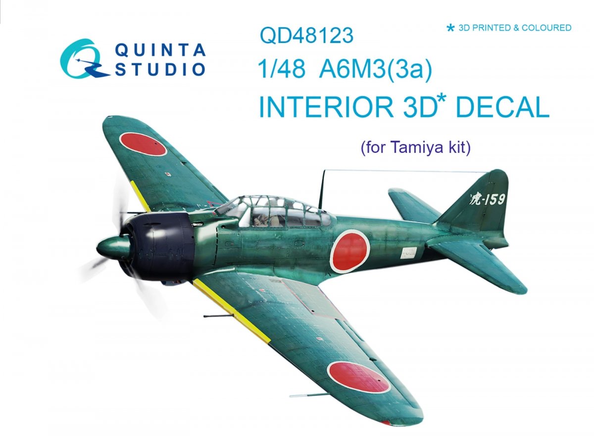 Intérieur imprimé en 3D et coloré sur papier décalcomanie Quinta Studio QD48123 A6M3 (pour kit Tamiya) 1/48