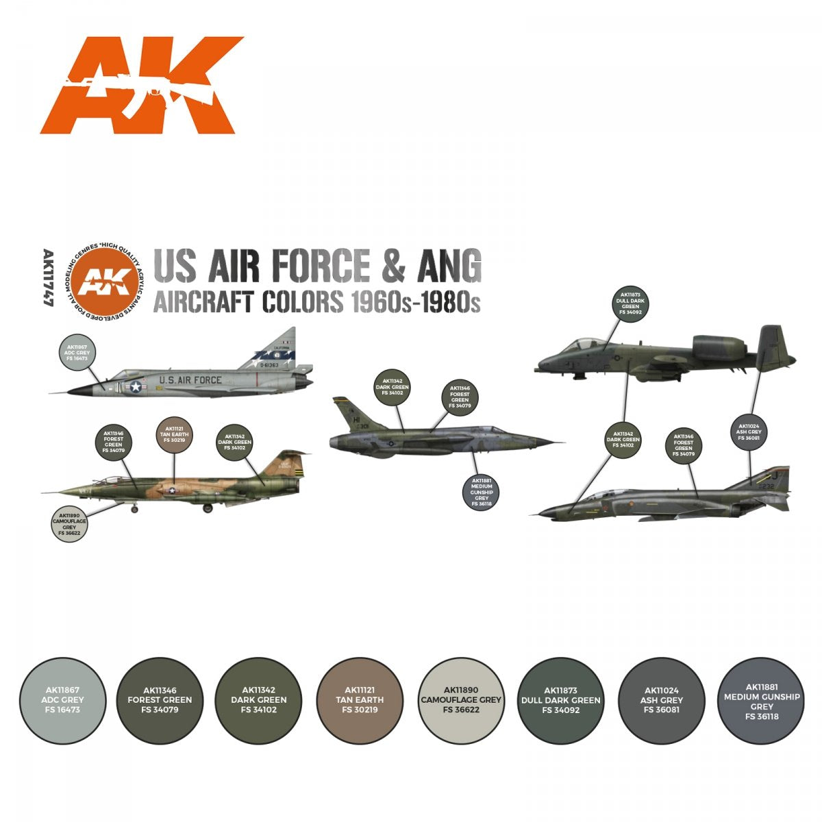 AK Interactive AK11747 US AIR FORCE &amp;amp; ANG AIRCRAFT COLORS 1960S-1980S 8x17 ml – image 2