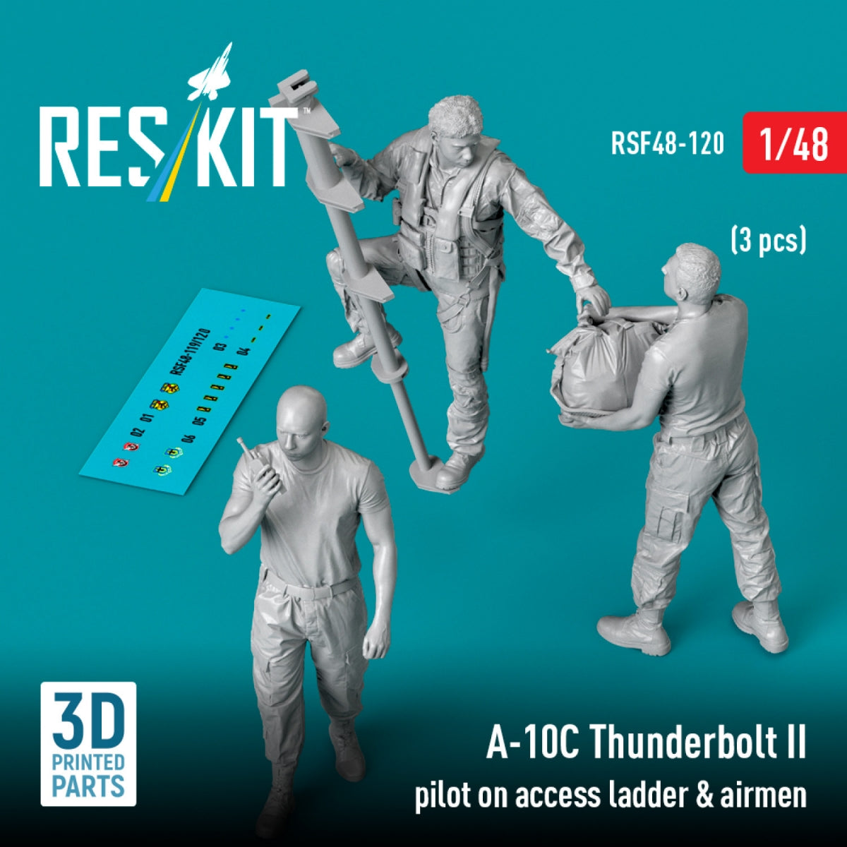 RESKIT RSF48-0120 A-10C Thunderbolt II pilot on access ladder & airmen (3 pcs) (3D Printed) 1/48