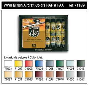 Coffret de maquettes d&amp;#39;avions Vallejo WW II, avions britanniques RAF/FAA (71189)