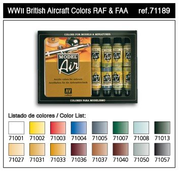 Coffret de maquettes d&amp;#39;avions Vallejo WW II, avions britanniques RAF/FAA (71189)