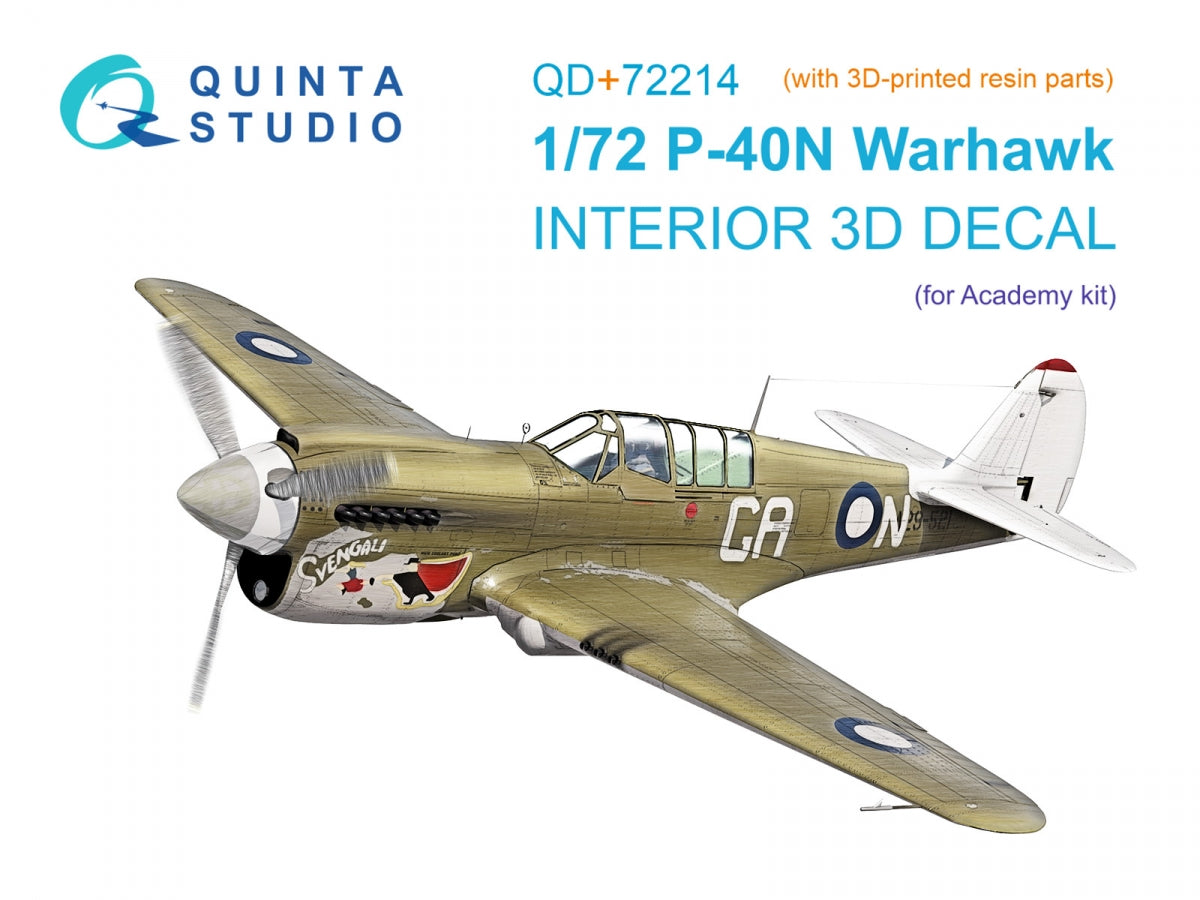 Quinta Studio QD+72214 P-40N Warhawk 3D-Printed &amp;amp; colored Interior on decal paper (Academy) (with 3D-printed resin parts) 1/72