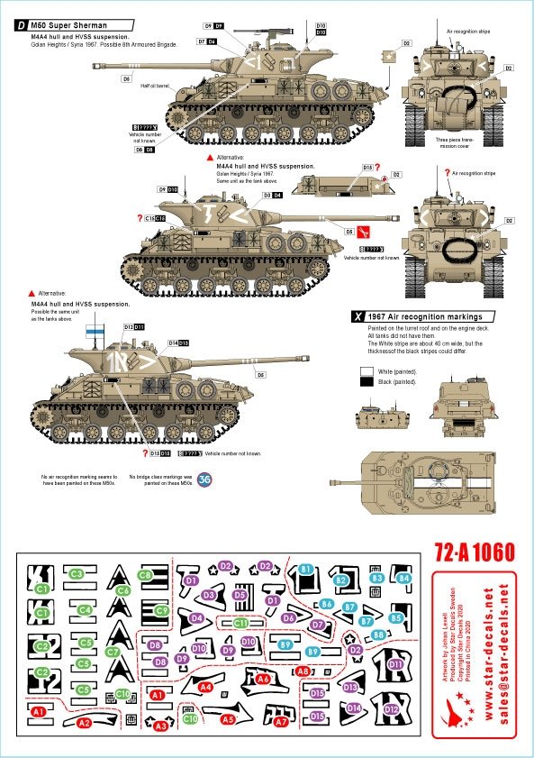 Star Decals 72-A1060 Israeli AFVs # 5 1960 and Six-Day War markings. M50 Super Sherman 1/72 – Bild 2